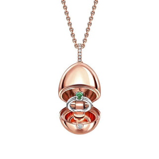 Fabergé Essence Rose Gold Emerald Ring Surprise Locket - Royal Coster Diamonds
