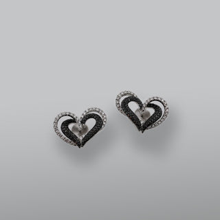 Pavé Hearts Black&White Diamond Earrings 18K White Gold - Royal Coster Diamonds