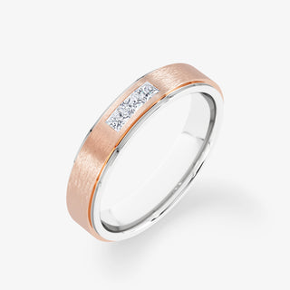 14K Bi-Color Gold Diamond Cluster Brushed Wedding Ring