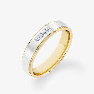 14K Bi-Color Gold Diamond Cluster Brushed Wedding Ring