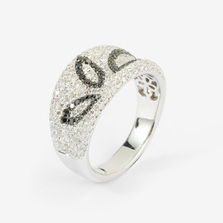Pavé Leaf Black&White Diamond Ring 18K White Gold - Royal Coster Diamonds