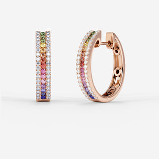 Rainbow Hoop Earrings Brilliant Cut Diamond & Sapphire 18K Rose Gold