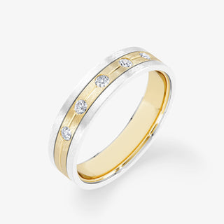 18K Bi-Color Gold Diamond Pave Split Brushed Wedding Ring - Royal Coster Diamonds