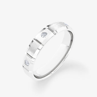 18K Gold Diamond Inserts Brushed Wedding Ring - Royal Coster Diamonds
