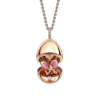 Fabergé Essence 18K Rose Gold Ruby & Pink Lacquer Butterfly Surprise Locket - Royal Coster Diamonds