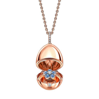 Fabergé Essence Rose Gold Blue Sapphire Forget Me Not Surprise Locket - Royal Coster Diamonds