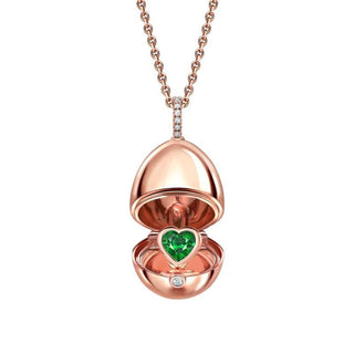 Fabergé Essence Rose Gold Emerald Heart Surprise Locket - Royal Coster Diamonds