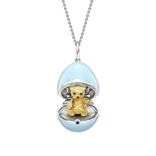 Fabergé Essence White Gold, Yellow Gold & Sapphire Teddy Surprise Locket With Blue Lacquer - Royal Coster Diamonds