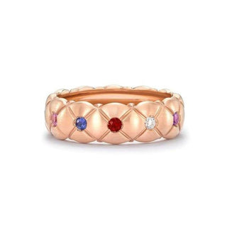 Fabergé Treillage Brushed Multicoloured Gemstone Set Ring 18K Rose Gold - Royal Coster Diamonds
