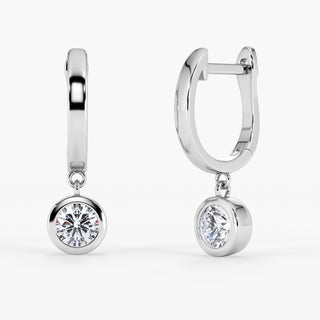 Luna Bezel Solitaire Huggie Earrings Brilliant Cut Diamond 18K White Gold