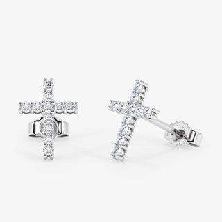 Pave Latin Cross Earrings Brilliant Cut Diamond 18K White Gold - Royal Coster Diamonds