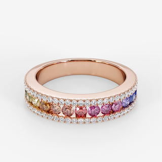 Rainbow Single Pave Ring 18K Rose Gold - Royal Coster Diamonds