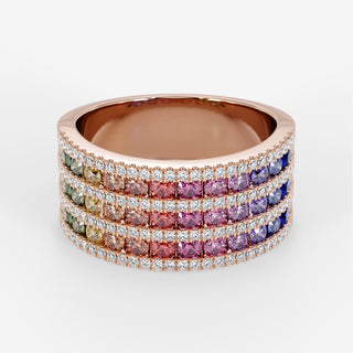 Rainbow Triple Pave Ring 18K Rose Gold - Royal Coster Diamonds