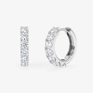 Tennis Hoop Huggie Earrings Brilliant Cut Diamond 18K Gold - Royal Coster Diamonds